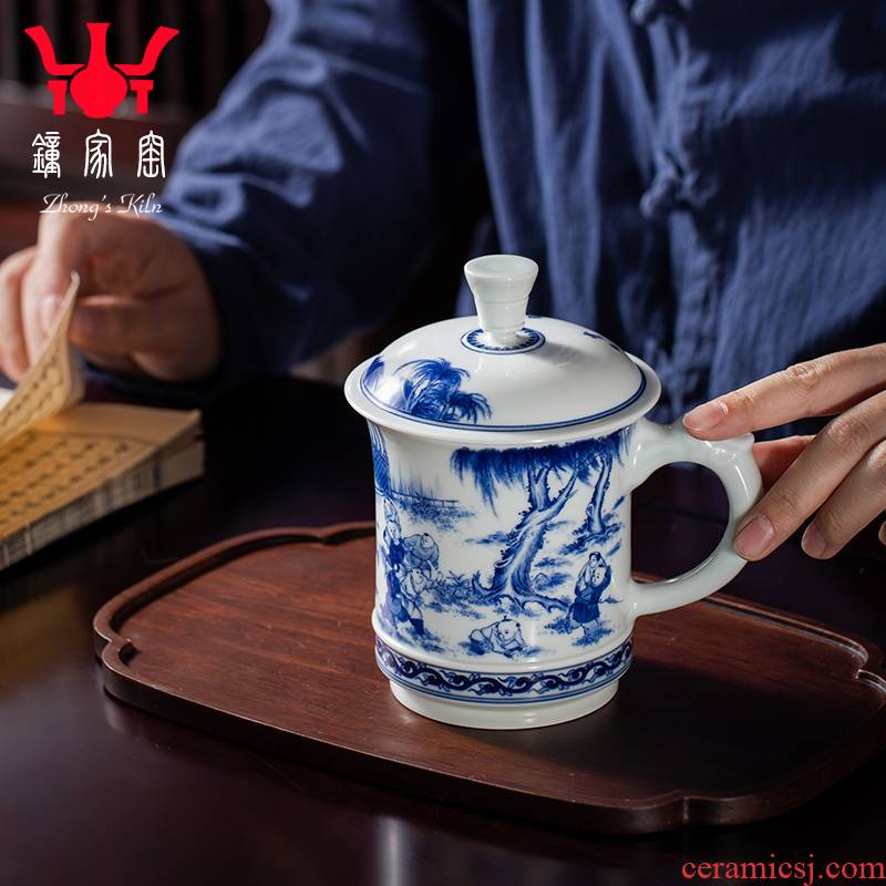 Clock home office cup all hand jingdezhen porcelain up of blue and white porcelain maintain the lad ceramic cup with cover large household