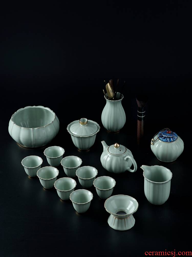 Jingdezhen your up ceramic kung fu tea set suit household light much the see colour of a complete set of tea tureen tea cups Chinese style