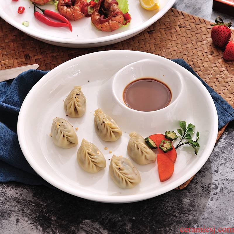 Creative ceramic plate household circular water dumplings have case with vinegar plate plate sushi plate hotel food dish