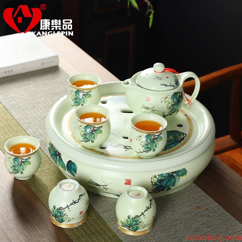 Recreational product ceramic tea set home tasted silver gilding double anti hot high - grade tea is tea tray of a complete set of kung fu tea cups