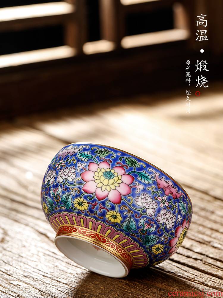 Jingdezhen pure manual colored enamel kung fu tea master cup single CPU hand - made flower cup sample tea cup single women