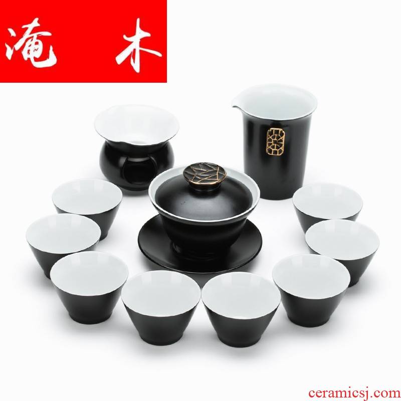 Flooded wooden Japanese contracted ceramic tureen tea color glaze tureen kung fu tea set gift set logo
