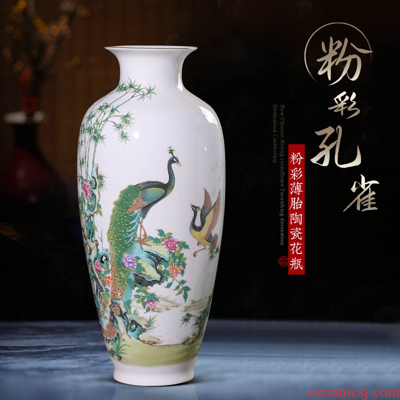 Jingdezhen ceramics powder enamel vase furnishing articles furnishing articles sitting room porch decoration of Chinese style household ikebana arts and crafts