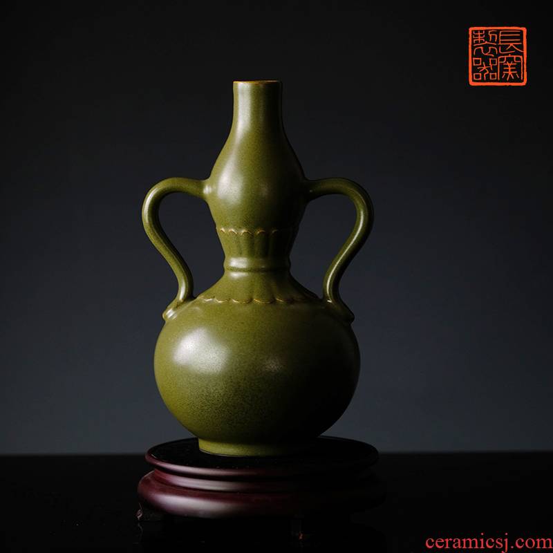 Long up in making those offered home - cooked meal glaze ribbon ear gourd bottle home furnishing articles at the end of the jingdezhen checking retro floral outraged