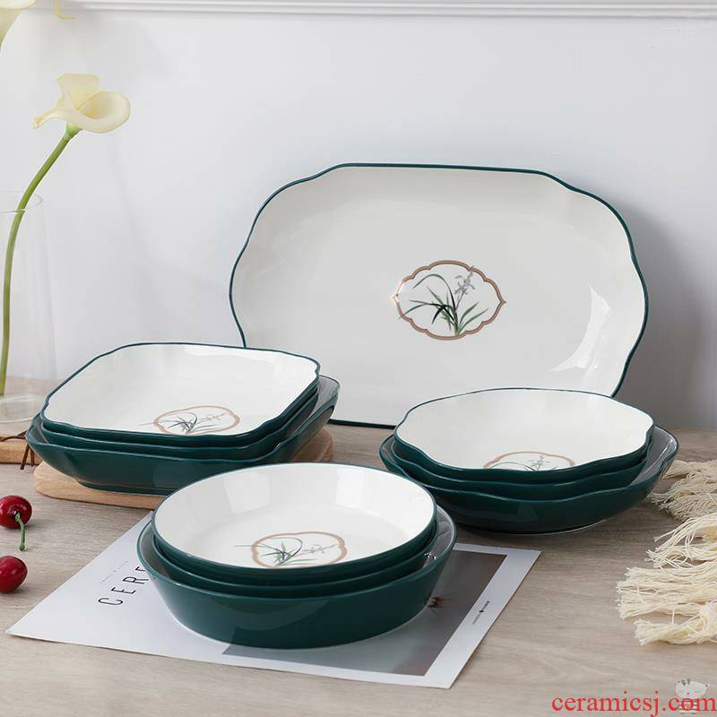 Chinese dishes ceramics FanPan plant flowers, Chinese wind adult glaze four new Chinese style tableware good - & fish dish