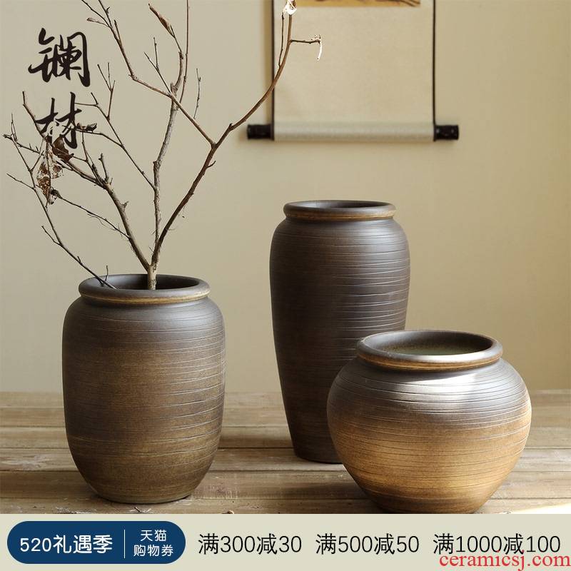 Retro ceramic vases, Japanese zen manual coarse sitting room some ceramic jar flower arranging flowers, new Chinese style flowerpot furnishing articles