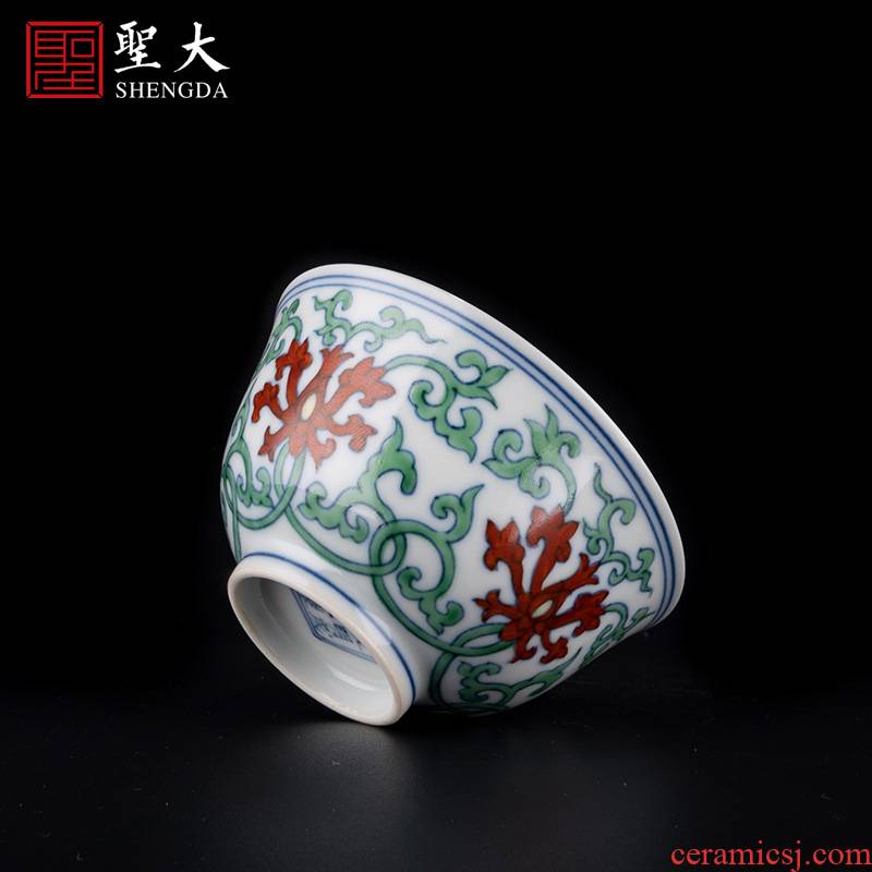 Holy big porcelain doucai bucket colors branch derived lines master cup jingdezhen high - grade tea kungfu tea cups
