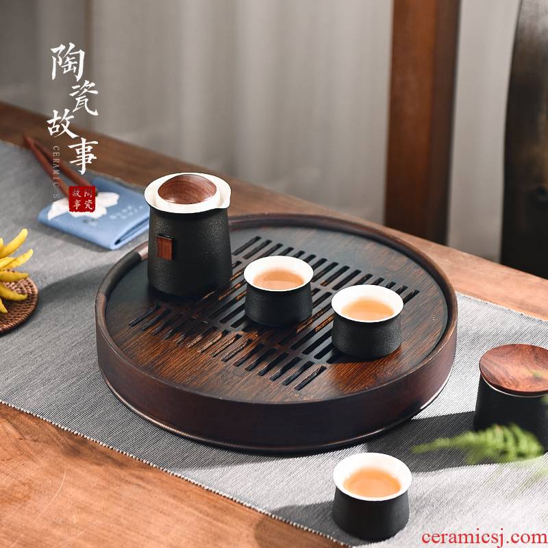 The Story of pottery and porcelain tea tray of household solid wood tea light small key-2 luxury modern kung fu tea set waterlogging under caused by excessive rainfall water tea tray