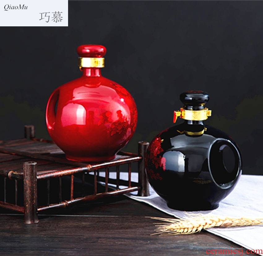 Qiao mu jingdezhen 2 jins of red and black crystal glaze peony ceramic bottle grape wine decorative bottle seal