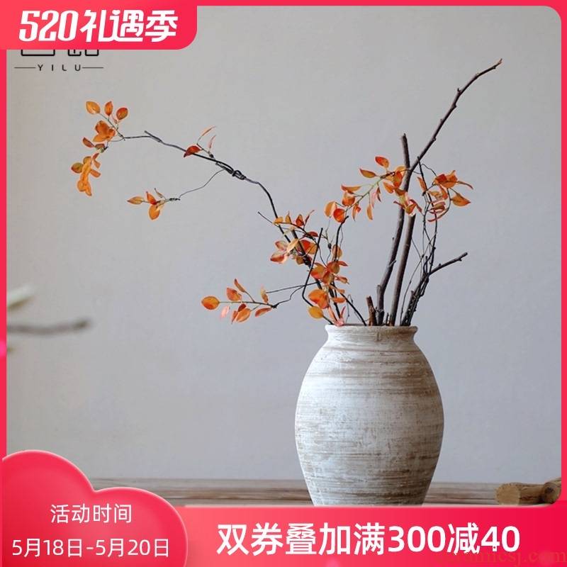 Literary retro manual coarse TaoHua device wabi-sabi clay earthenware dried flower vase hand made Japanese teahouse zen flowerpot