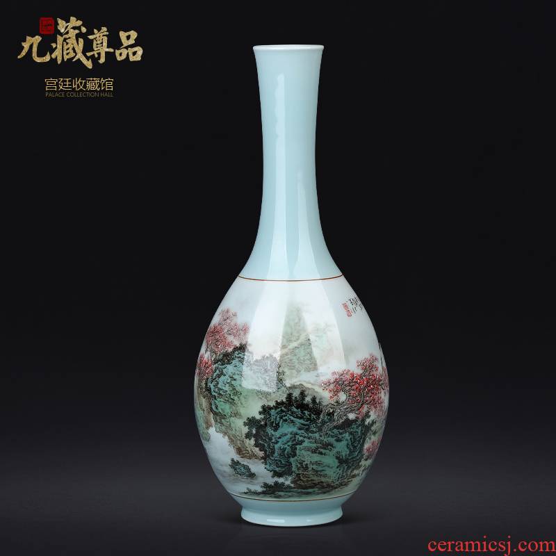 Jingdezhen ceramic celadon hand - made pastel landscape Chinese sitting room porch antique vase TV ark adornment furnishing articles