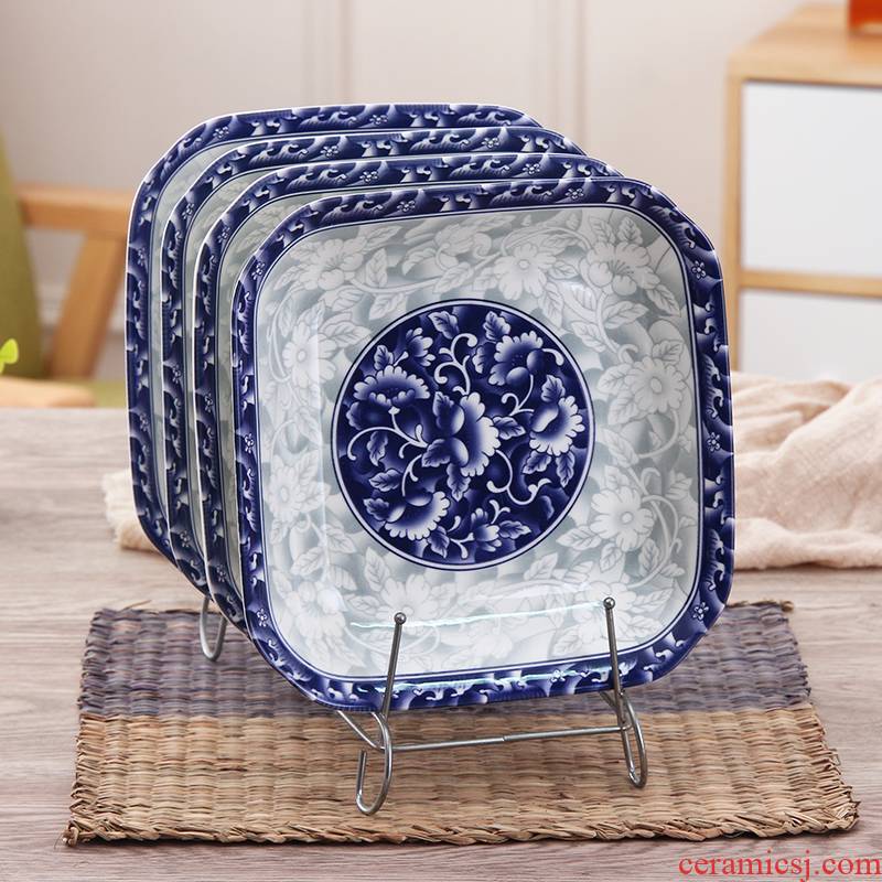 Under the Japanese blue and white glaze color creative square ceramic deep dish dish home plate soup plate plate by 2/4 suit