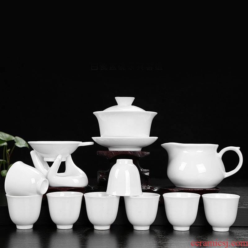 Pure white porcelain kung fu tea tureen tea cups gift set LOGO custom gift company souvenir shop activities