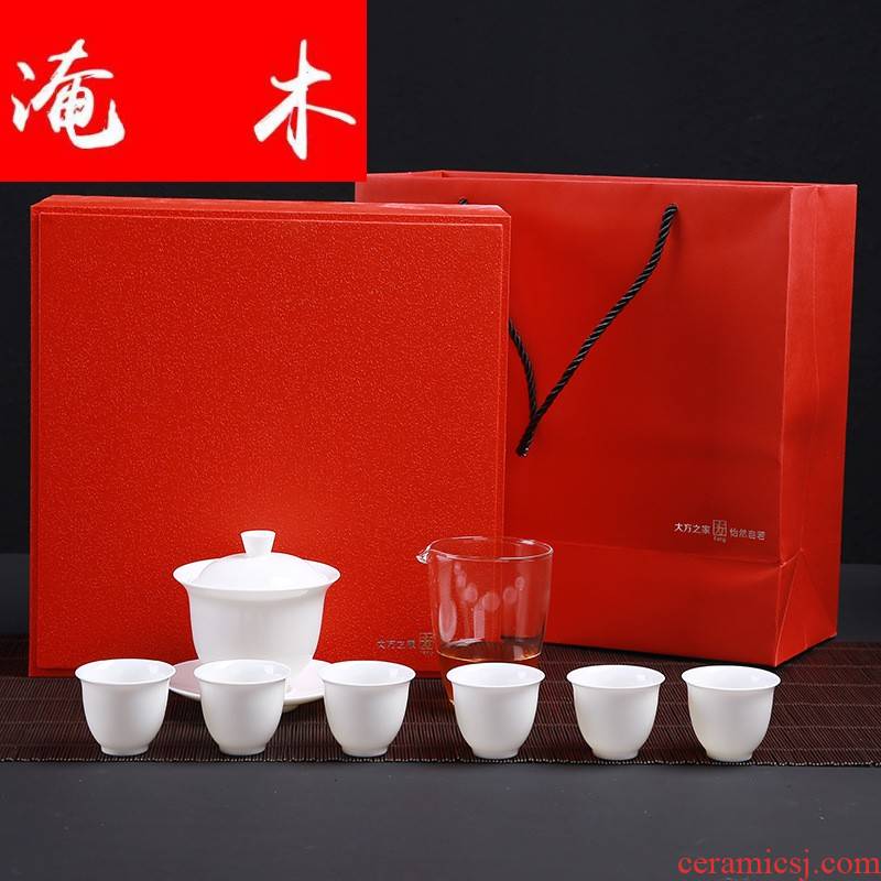 Submerged wood. China tureen white jade porcelain tea set of ceramic tea set gift set logo