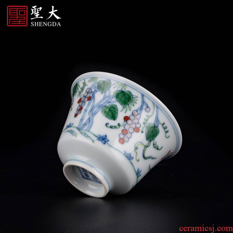 Holy big porcelain doucai bucket color grape mulberries grain wsop cup jingdezhen high - grade tea kungfu tea cups