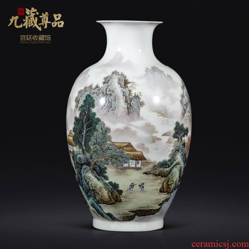 Jingdezhen ceramic hand - made pastel landscape rich ancient frame vase of new Chinese style of the sitting room porch TV ark adornment furnishing articles
