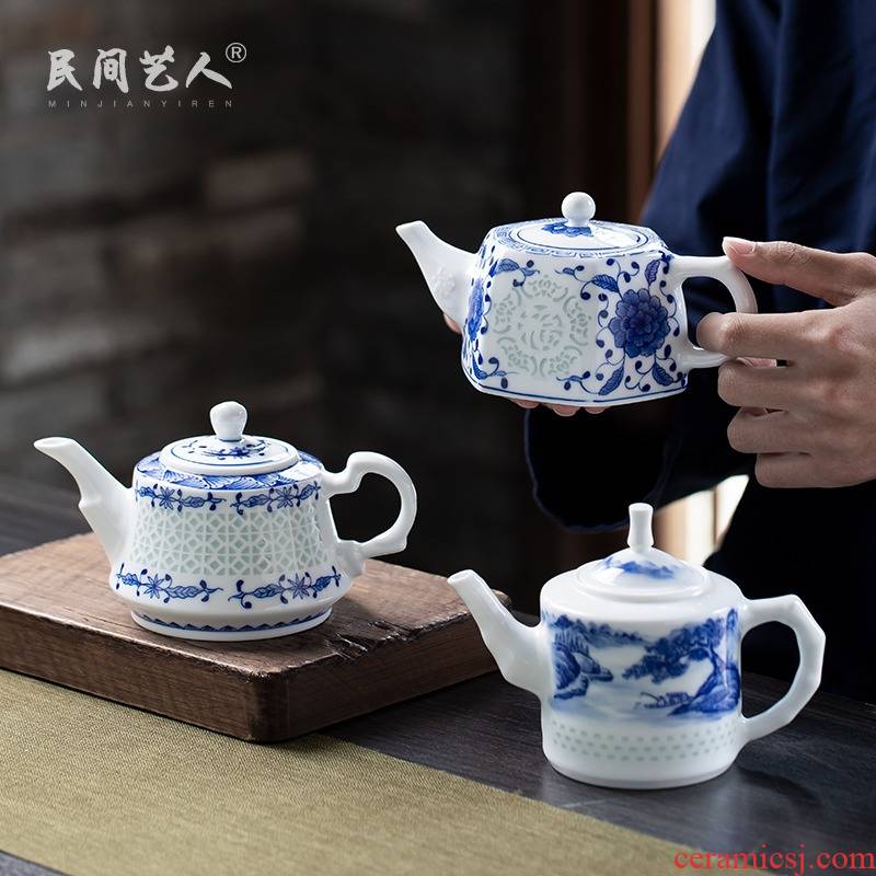 Jingdezhen blue and white and exquisite hand - made exquisite ceramic teapot kung fu tea tea, large - capacity single pot teapot