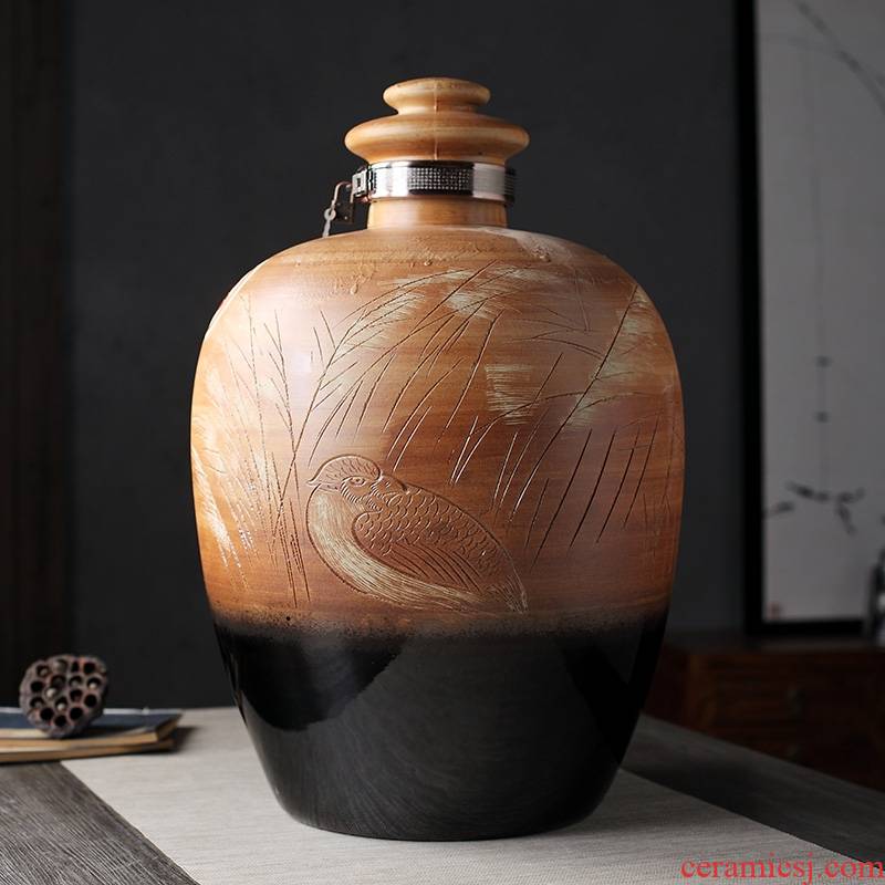 Qiao mu 50 kg pack of rural wind big ceramic terms bottle seal carving it empty wine jugs seal the container