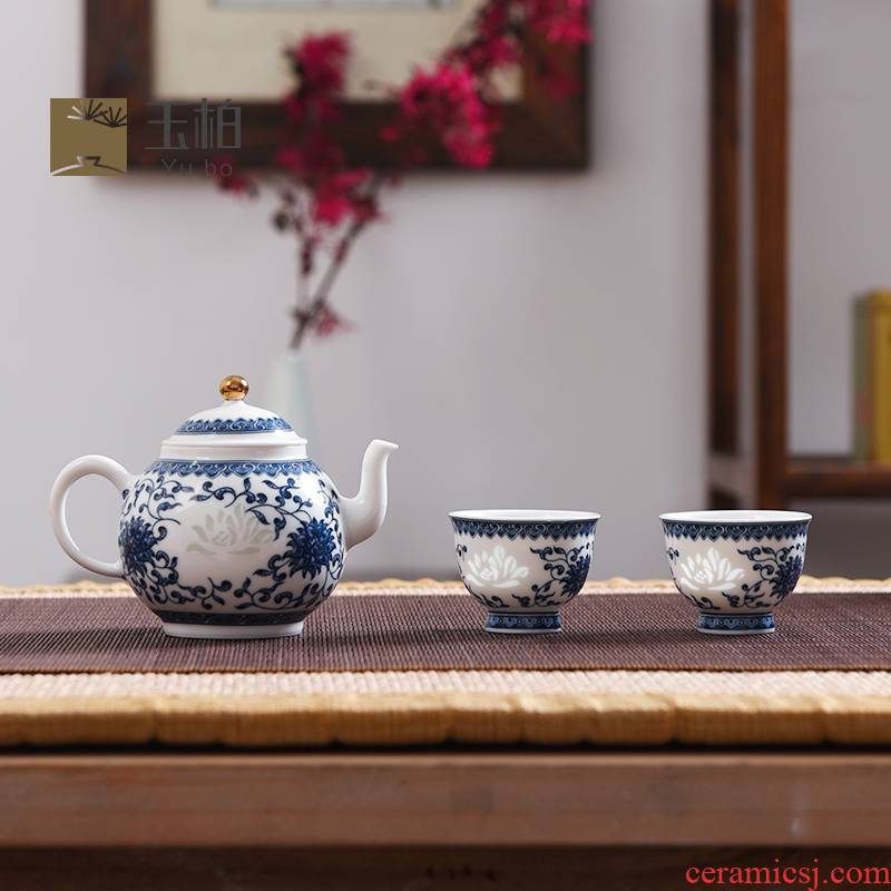 Jingdezhen BaiQing flower jade exquisite tea set home eight the simple but elegant tea set heart to as lotus (pot)