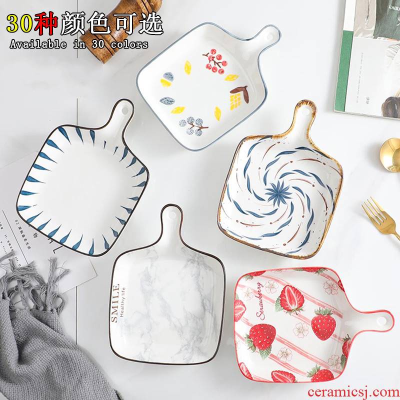 Web celebrity home plate oven baked baked FanPan Nordic baking tray is creative ceramic tableware with handle food dish