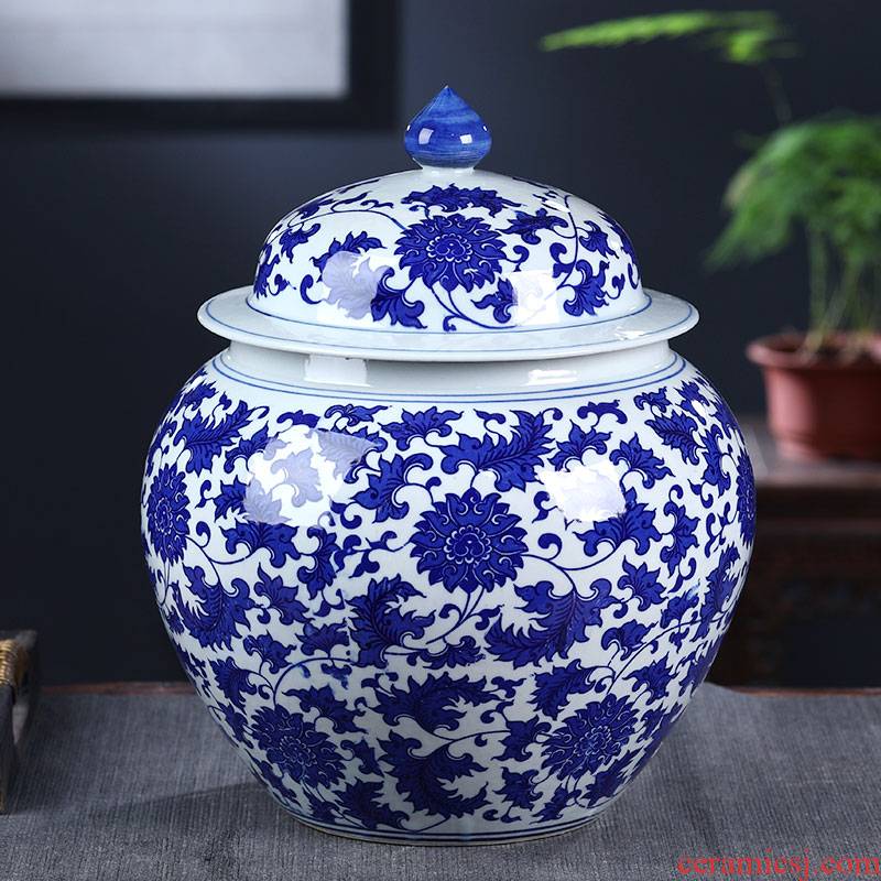 Jingdezhen ceramics general archaize of blue and white porcelain jar with cover large storage tank tea pot ornament furnishing articles
