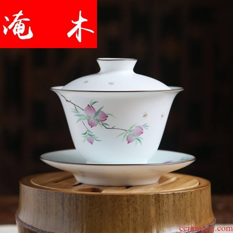 Flooded, rhyme tureen ceramic cups tea bowl of jingdezhen tea service hand - made pastel three cups of large - sized S1200