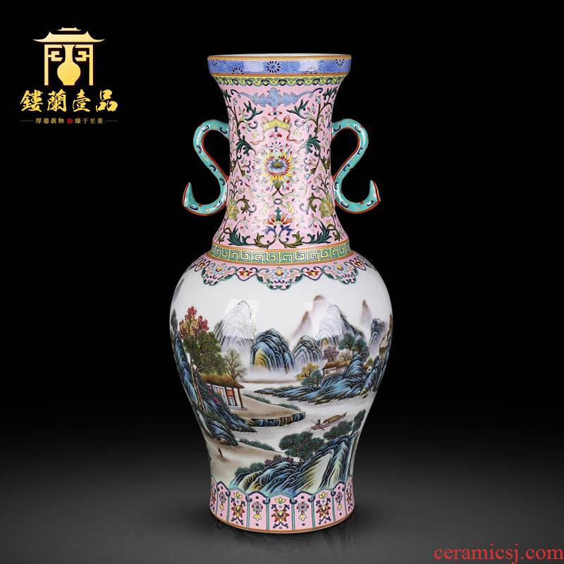 Jingdezhen ceramics powder enamel bound branch landscape ears flower vase Chinese style living room home decoration collection furnishing articles