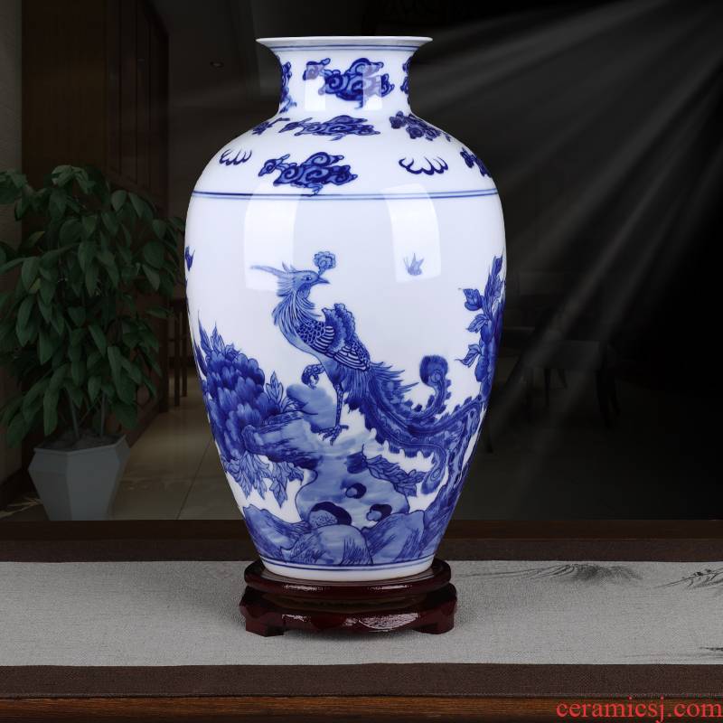 Jingdezhen blue and white phoenix peony Chinese style household ceramics thin foetus archaize sitting room TV ark adornment furnishing articles