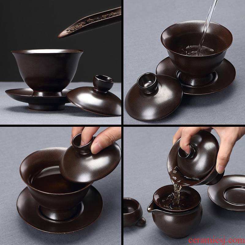 Qiao mu kongfu tea pot set household contracted and I tea set simple pottery and porcelain of a complete set of 6 cups to wash