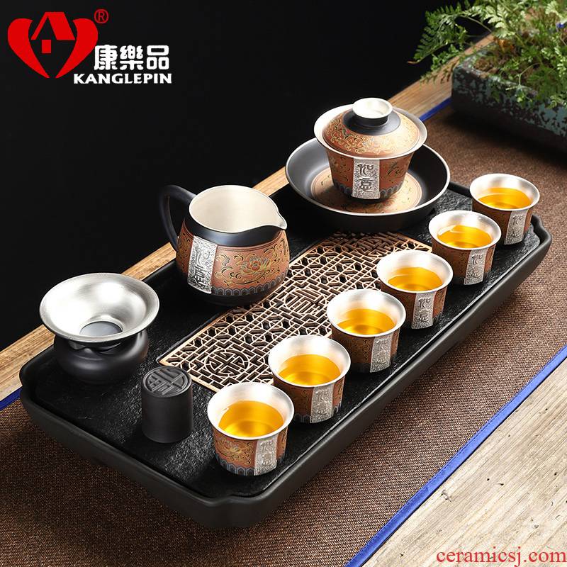 Recreational product coppering. As silver purple sand tea set automatically set high - grade double - color retro hot home tea; Preventer gift boxes