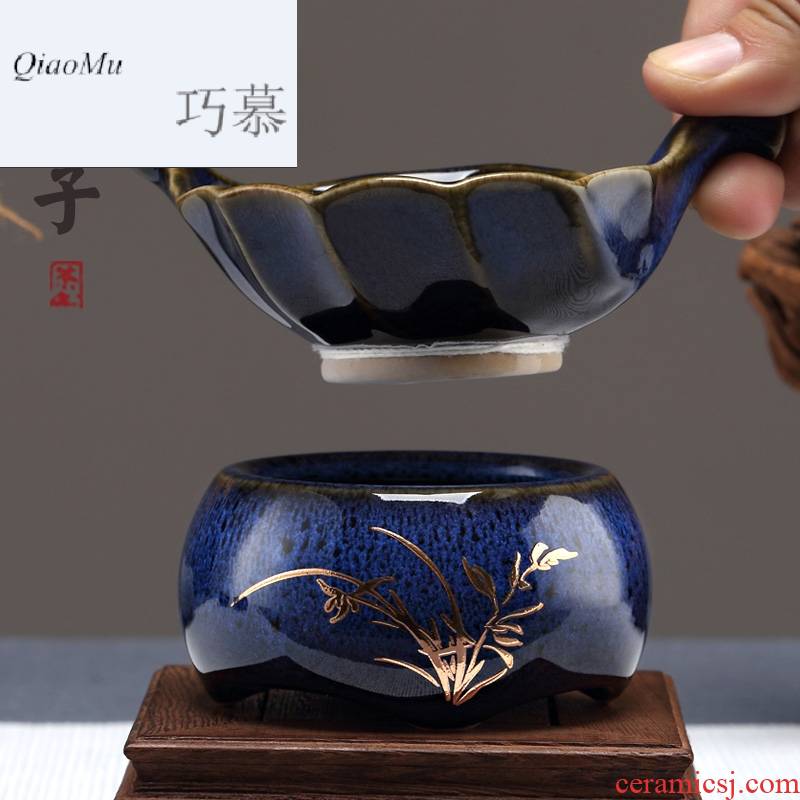 Qiao MuFengZi ceramic tea set creative fair keller) blue TuHao 鏒 gold make tea tea filter filter with zero