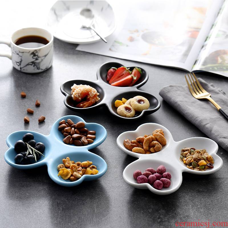 Creative cafe tray 3 g flat ceramic plate is contracted points snack plate of black and white western restaurant dishes