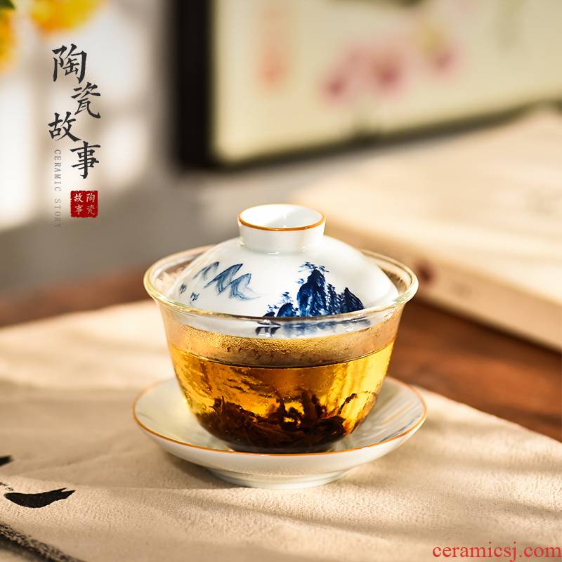 Jingdezhen ceramic story glass tureen single three cups to high - end porcelain kung fu tea set tea bowl