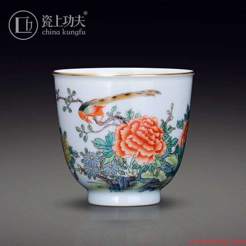 Jingdezhen porcelain on kung fu peony flowers and birds, fragrance - smelling cup kung fu master ceramic tea cup cup single CPU