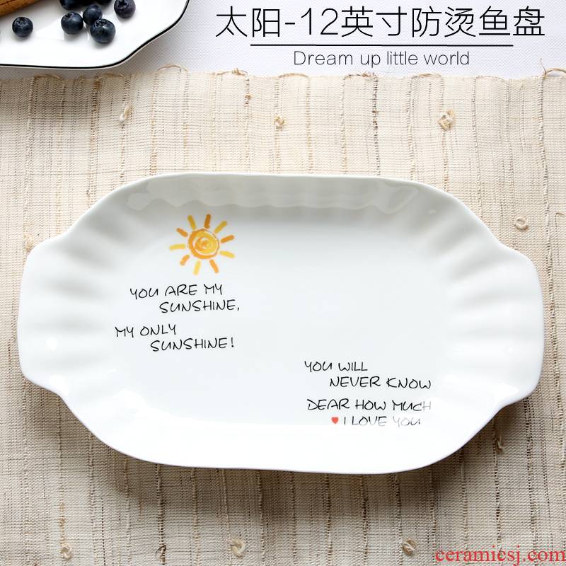 Ceramic fish fish dish plate of household size 12 inch rectangular plate steamed fish dish fish dish Nordic creative dishes