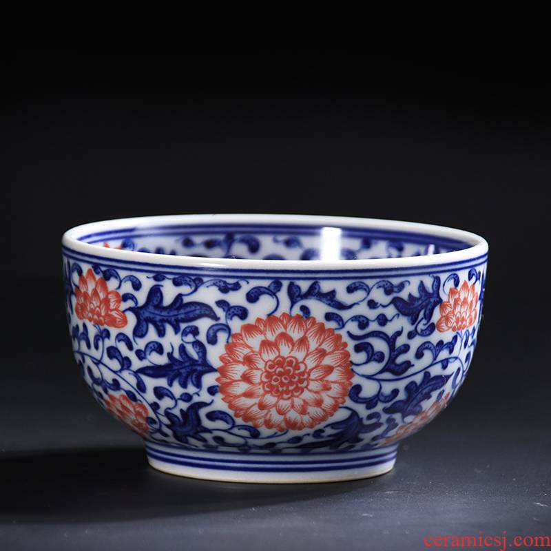 Jingdezhen blue and white hand - made ceramic kung fu tea tea masters cup tie up lotus flower grain ceramic cup sample tea cup