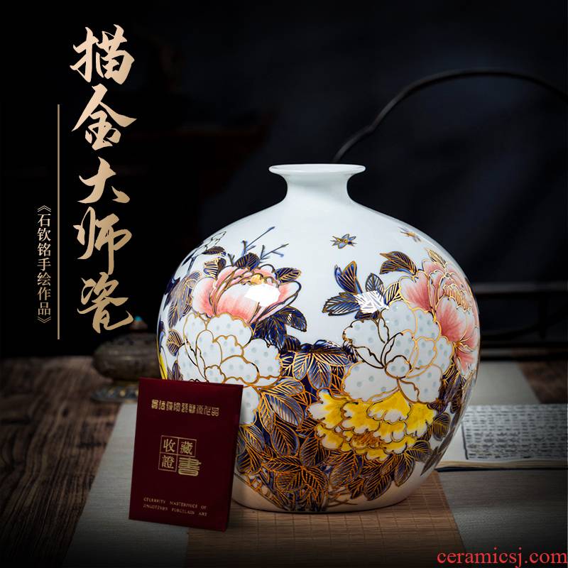 Jingdezhen ceramics vase hand - made paint pomegranate bottles of furnishing articles new Chinese flower arranging rich ancient frame sitting room adornment