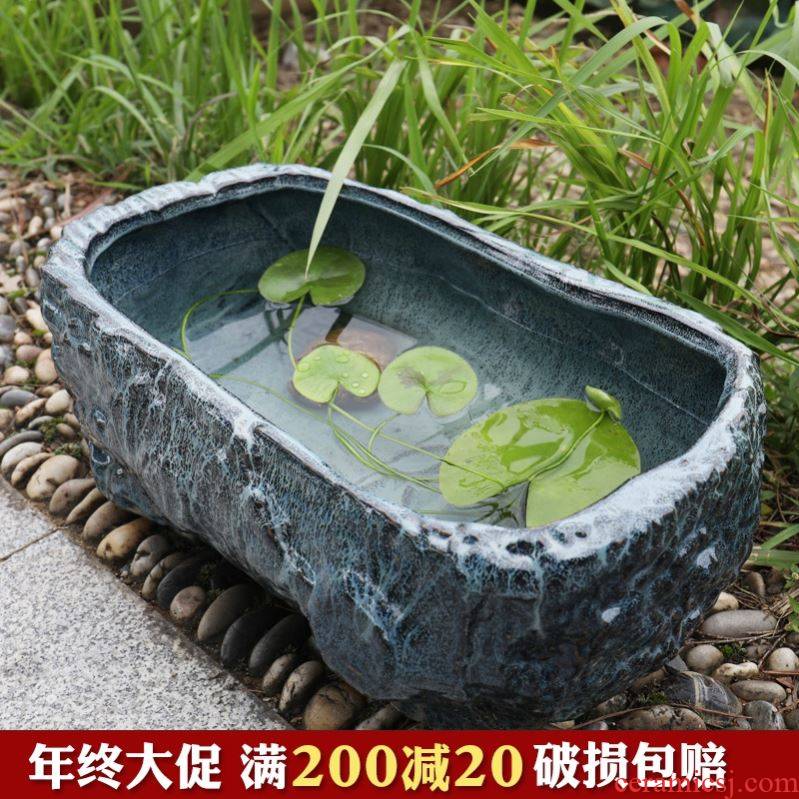 Jingdezhen ceramic goldfish bowl lotus lotus basin cylinder tortoise imitation stone rockery rectangle fish bowl sitting room