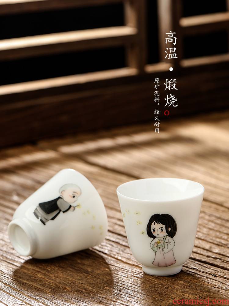 Pure manual white porcelain sample tea cup single CPU kung fu tea masters cup ceramic cups small jingdezhen hand - drawn characters