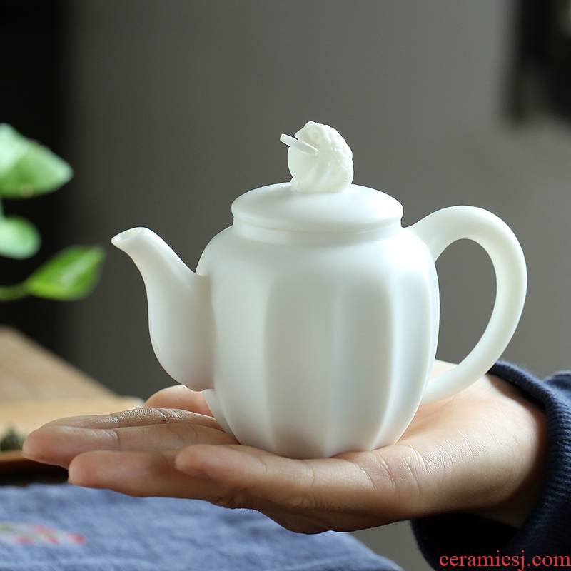 Qiao mu dehua ceramic tureen biscuit firing porcelain single hand pot home office suit creative tea filter mercifully