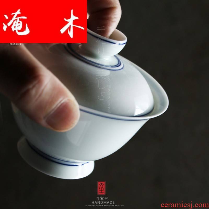 Submerged wood manual tureen retro blue and white tureen lid to use kung fu tea set jingdezhen ceramic hot bowl