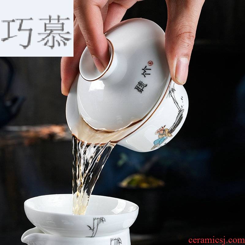 Qiao mu blue - and - white only three tureen manual sweet white household contracted ceramic cups kung fu to make tea bowl thin foetus