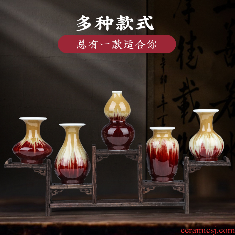Jingdezhen ceramics antique ruby red mini floret bottle of new Chinese style living room rich ancient frame wine cabinet office furnishing articles