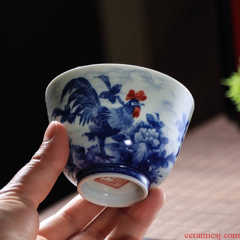 Jingdezhen ceramic cups hand - made porcelain cup rooster youligong master single cup tea cup prosperous New Year