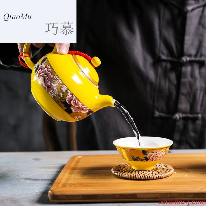 Qiao mu jingdezhen ceramic kung fu tea set of a complete set of hand draw creative family very beautiful gift porcelain