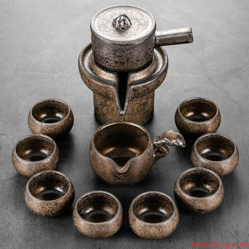 Japanese coarse pottery gold 秞 semi - automatic lazy of a complete set of kung fu tea set household ceramics teapot teacup restoring ancient ways
