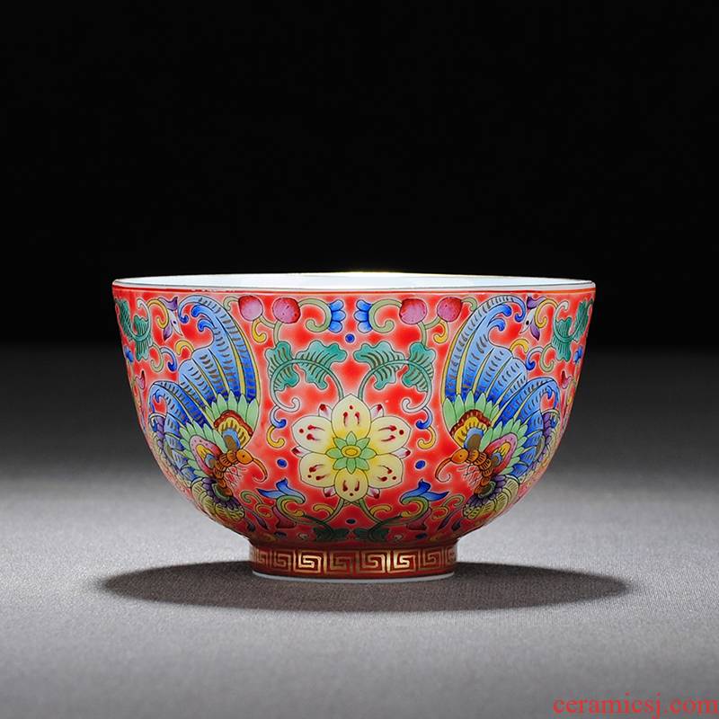 【 5.3 】 jingdezhen pure manual hand - made colored enamel "butterfly dream" master sample tea cup