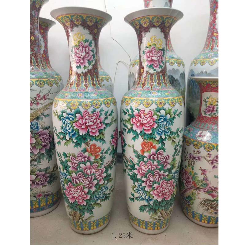 Jingdezhen color peony flowers and birds display a sitting room be born big vase is 1.2 meters high display porcelain vase peony