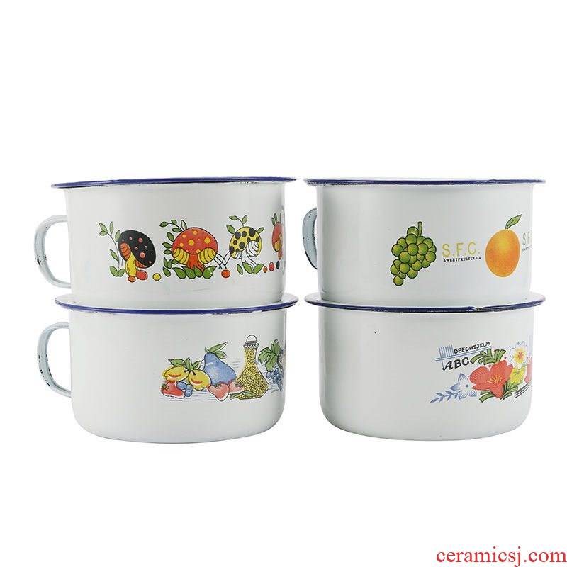 Take the enamel cup noodles snack cylinder enamel cup bowl of old enamel with cover cup 14 cm16cm nostalgia