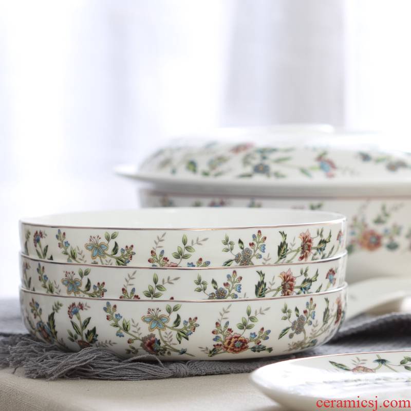 Deepen household food dish deep dish ipads porcelain ceramic tableware circular salad dish special nest dish FanPan large plates